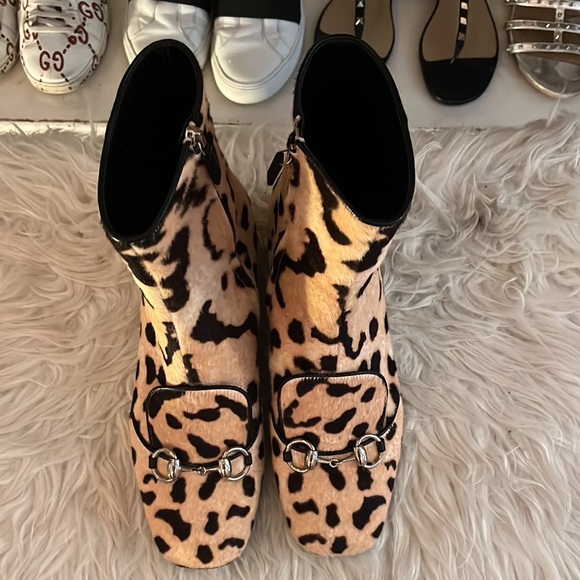 Auth GUCCI Leopard Ankle Booties Boots Shoes  Size 38 1/2 - Picture 3 of 12
